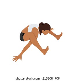 Woman doing tortoise pose kurmasana exercise. Flat vector illustration isolated on white background