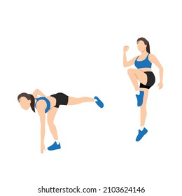 Woman doing Touch and hop  exercise. Flat vector illustration isolated on white background