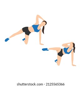 Woman doing Triangle crunch exercise. Flat vector illustration isolated on white background