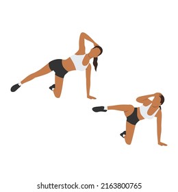 Woman doing Triangle crunch exercise. Flat vector illustration isolated on white background