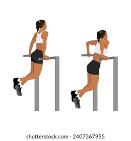 Woman doing trice dip exercise. Flat vector illustration isolated on white background