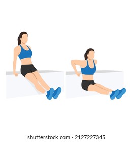 Woman doing tricep dips  exercise. Flat vector illustration isolated on white background