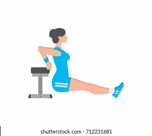 Woman doing triceps dip exercise on bench