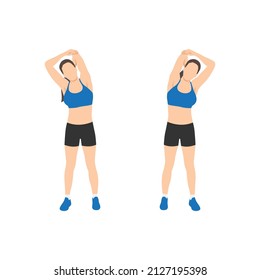 Woman doing Triceps stretch exercise flat vector illustration isolated on white background