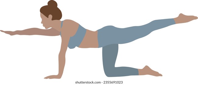 Woman doing tricky kitty yoga pose isolated on white background. Vyaghrasana pose