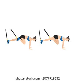 Woman doing TRX Suspension strap Mountain climber exercise. Flat vector illustration isolated on white background