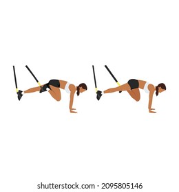 Woman doing TRX Suspension strap Mountain climber exercise. Flat vector illustration isolated on white background