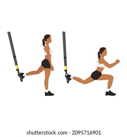 Woman doing TRX Suspension straps suspended lunges exercise. Flat vector illustration isolated on white background