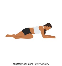 Woman doing Twisted deer yoga pose. Flat vector illustration isolated on white background