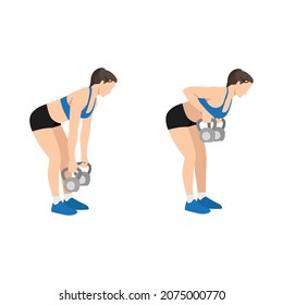 4 Woman Doing Single Arm Bent Over Row Exercise. Flat Vector ...