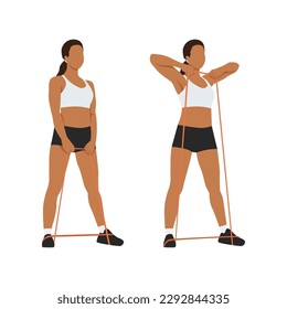 Woman doing Upright Row Home Workout Exercise with Thin Resistance Band. Flat vector illustration isolated on white background