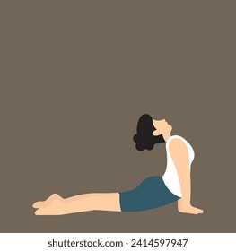 Woman doing upward facing dog pose vector illustration. Practicing yoga exercise.