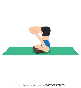 Woman doing Upward Lotus Pose Urdhva Padmasana yoga exercise. Flat vector illustration isolated on white background