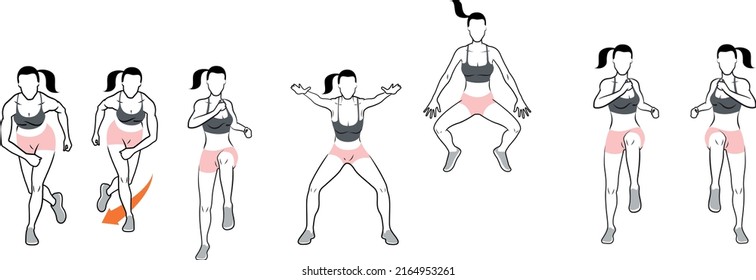 Woman doing various workouts: jumps, legs.