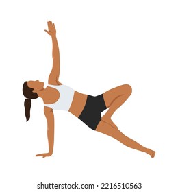Woman doing Vasisthasana side plank pose exercise. Flat vector illustration isolated on white background