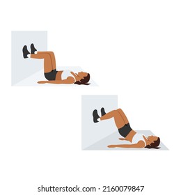 Woman doing Wall bridge exercise. Flat vector illustration isolated on white background