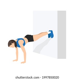 Woman doing Wall push ups exercise. Flat vector illustration isolated on white background 