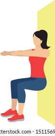 woman doing wall sit exercise. illustration. vector