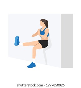 Woman doing wall sit exercise. Flat vector illustration isolated on white background 