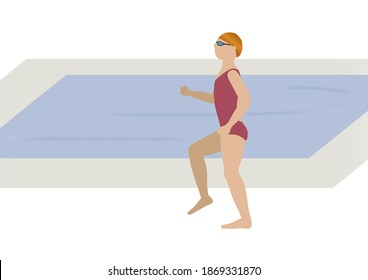 Woman doing warm up exercises in a swimming pool - illustration