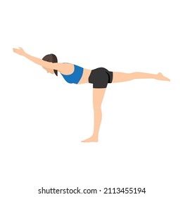 Woman doing warrior III pose virabhadrasana III exercise. Flat vector illustration isolated on white background