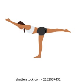 Woman doing warrior III pose virabhadrasana III exercise. Flat vector illustration isolated on white background