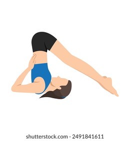Woman doing Wheel Pose Flow or Chakrasana Flow yoga exercise. Flat vector illustration isolated on white background