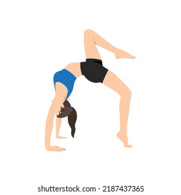 Woman doing Wheel pose variation, Chakrasana, Upward Bow Pose. Beautiful girl practice Urdhva Dhanurasana