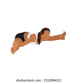 Woman doing wide angle seated forward bend pose upavistha konasana exercise. Flat vector illustration isolated on white background