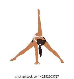 Woman doing wide legged forward bend twist pose parivrtta prasarita padottanasana exercise. Flat vector illustration isolated on white background