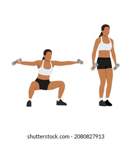 Woman Doing Wide Pop Squat With Lateral Raise Exercise. Flat Vector Illustration Isolated On White Background