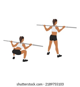 Woman doing Wide stance sumo squat exercise. Flat vector illustration isolated on white background