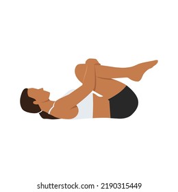 Woman doing Wind Release Pose, Gas Release Pose, Resting Gas Release Pose, Apanasana, Apasana. Practice Pawanmuktasana. Flat vector illustration isolated on white background