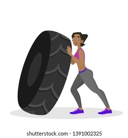 Woman doing workout. Fitness and bodybuilding exercise in the gym. Woman with a rope. Healthy and active lifestyle. Isolated vector illustration in cartoon style