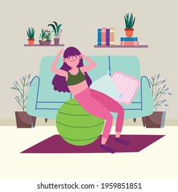 woman doing workout indoor cartoon