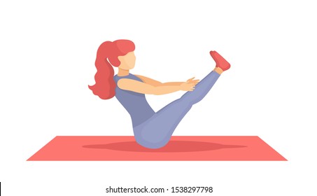 Woman doing workout for the spine. Fitness, active lifestyle, spine exercise vector illustration