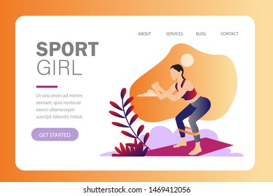 Woman doing workout. Vector cartoon illustration in modern concept. Stretching, healthy lifestyle.