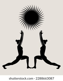 Woman doing yoga abstract poster. Monochrome silhouette modern illustration. Health care and lifestyle concept. Hand drawn Vector illustration for print and web.