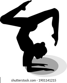 a woman is doing yoga, Adho Mukha Vrksasana ,black and white yoga icon, sport, spirtual exercise, pose, healthy life style