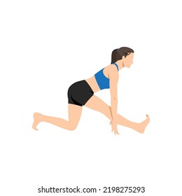 Woman doing yoga asana Ardha Hanumanasana or Half Monkey Pose. Flat vector illustration isolated on white background