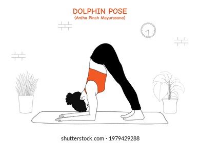 Woman doing yoga asana dolphin pose or ardha pinch mayurasana