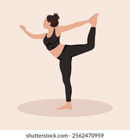 Woman doing yoga asana Natarajasana Lord of the dance pose, vector illustration