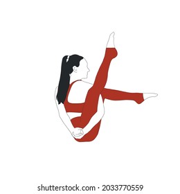 Woman doing yoga asana. Zen.  Activity healthy lifestyle. Girl dressed in sportswear. Physical practicing. Spirituality style. Hand drawn flat female figure. 