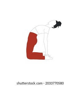Woman doing yoga asana. Zen.  Activity healthy lifestyle. Girl dressed in sportswear. Physical practicing. Spirituality style. Hand drawn flat female figure. 