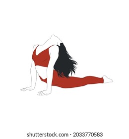 Woman doing yoga asana. Zen.  Activity healthy lifestyle. Girl dressed in sportswear. Physical practicing. Spirituality style. Hand drawn flat female figure. 