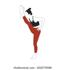 Woman doing yoga asana. Zen.  Activity healthy lifestyle. Girl dressed in sportswear. Physical practicing. Spirituality style. Hand drawn flat female figure. 