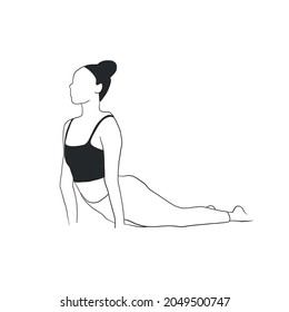 Woman doing yoga asana. Zen. Activity healthy lifestyle. Girl dressed in sportswear. Meditation and relax. Outline hand drawn vector female silhouette