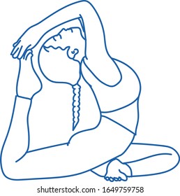 woman doing yoga asanas illustration pigeon pose, zen, healthy living, calm, women gym, illustration one line art vector