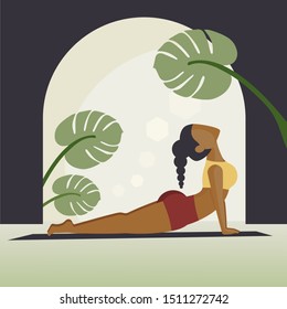 Woman Doing Yoga in Bali - Upward Dog or Cobra Pose, Self Care Concept