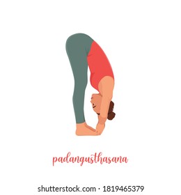 Woman doing yoga Big Toe Pose. Flat vector illustration isolated on white background